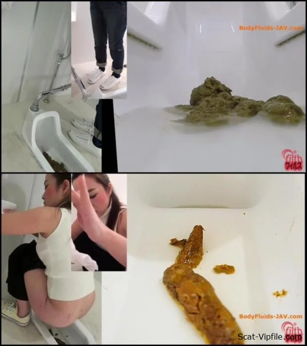 Girls defecates big shit pile in public toilet close-up. BFFF-143 Closeup, Filth plus  [FullHD 1080p]