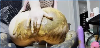 KnkyKttn97 Smears Fresh Shit with Big Toys and Feet Anal Fun
